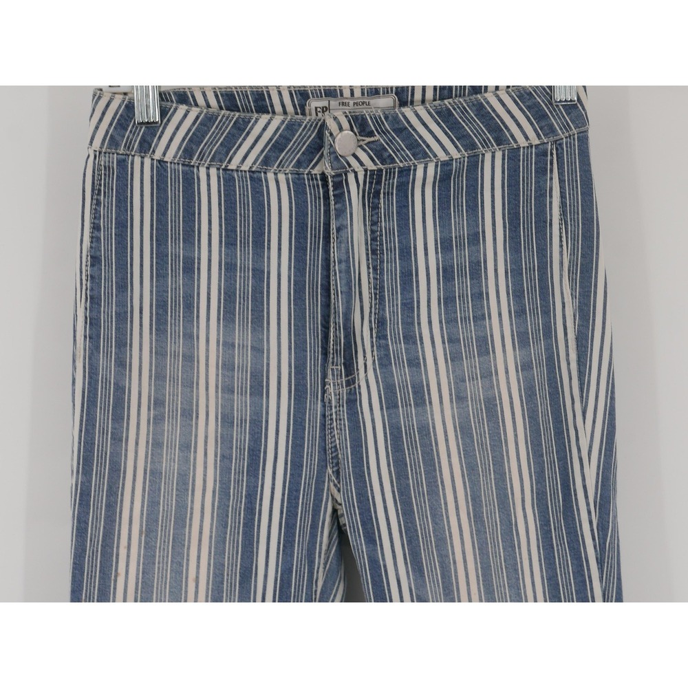 Free People Denim Super Striped High Rise Flare Jeans Women's 25 Blue